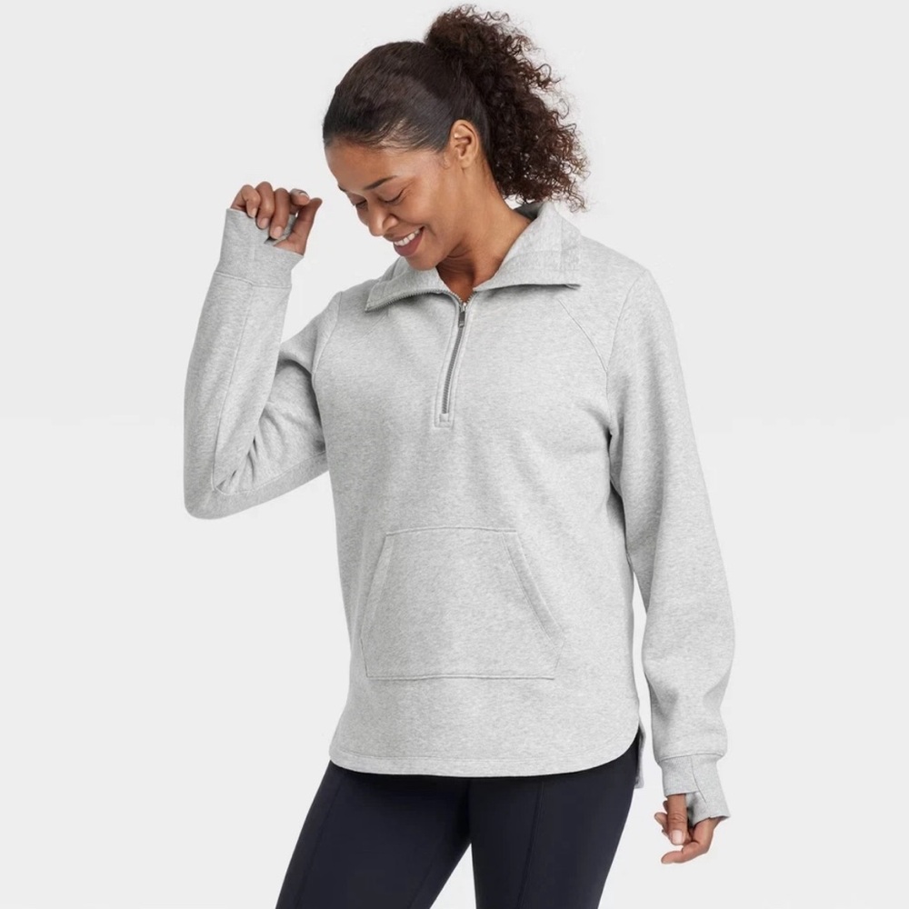 All In Motion Women's Fleece 1/2 Zip Pullover Sweatshirt Gray Size XS